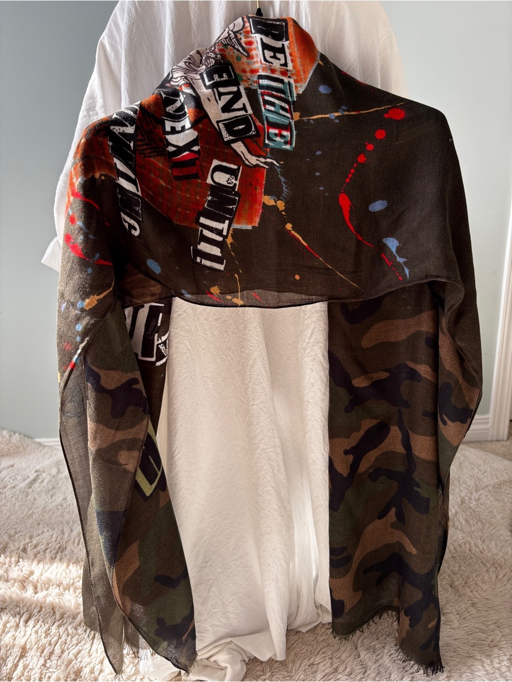 Valentino x Jamie Reid Camo Scarf, FW17, Modal Cashmere